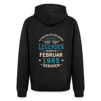 Alle Menschen Sind Gleich Geboren Februar 1965 - Unisex Premium Bio Zip Hoodie - Schwarz - Hinten - Nico (187cm)