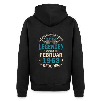 Alle Menschen Sind Gleich Geboren Februar 1962 - Unisex Premium Bio Zip Hoodie - Schwarz - Hinten - Nico (187cm)
