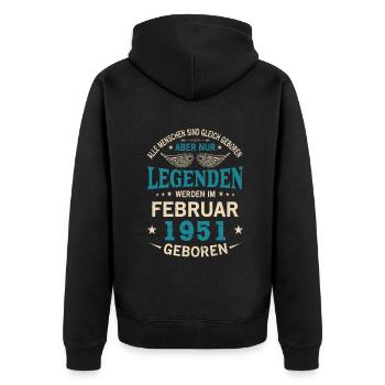 Alle Menschen Sind Gleich Geboren Februar 1951 - Unisex Premium Bio Zip Hoodie - Schwarz - Hinten - Nico (187cm)
