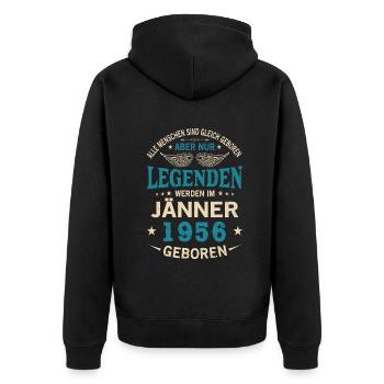 Alle Menschen Sind Gleich Geboren Jänner 1956 - Unisex Premium Bio Zip Hoodie - Schwarz - Hinten - Nico (187cm)