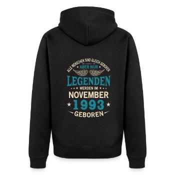 Toutes les personnes naissent égales Novembre 1993 - Veste à capuche bio Premium Unisexe - noir - Dos - Nico (187cm)