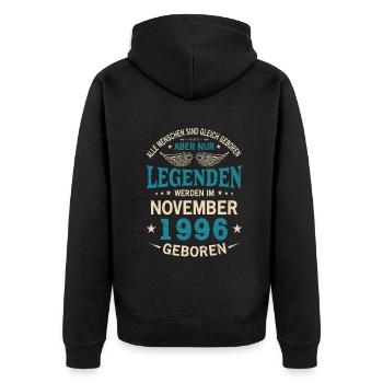 All Men Are Equal Born November 1996 - Unisex Premium Organic Zip Hoodie - black - Back - Nico (187cm)