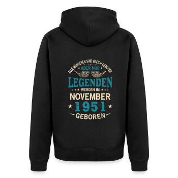 Alle Menschen Sind Gleich Geboren November 1951 - Unisex Premium Bio Zip Hoodie - Schwarz - Hinten - Nico (187cm)