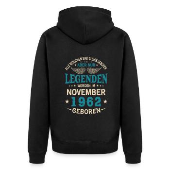 Alle Menschen Sind Gleich Geboren November 1962 - Unisex Premium Bio Zip Hoodie - Schwarz - Hinten - Nico (187cm)