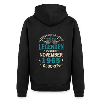 Alle Menschen Sind Gleich Geboren November 1965 - Unisex Premium Bio Zip Hoodie - Schwarz - Hinten - Nico (187cm)