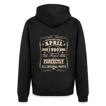 Millésime Avril 1980 Anniversaire - Veste à capuche bio Premium Unisexe - noir - Dos - Nico (187cm)