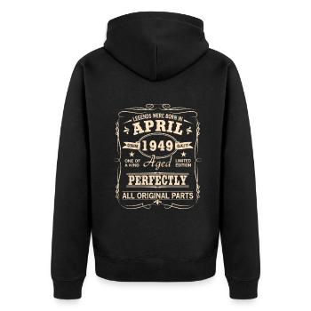 Millésime Avril 1949 Anniversaire - Veste à capuche bio Premium Unisexe - noir - Dos - Nico (187cm)