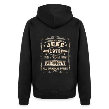 Millésime Juin 1973 Anniversaire - Veste à capuche bio Premium Unisexe - noir - Dos - Nico (187cm)