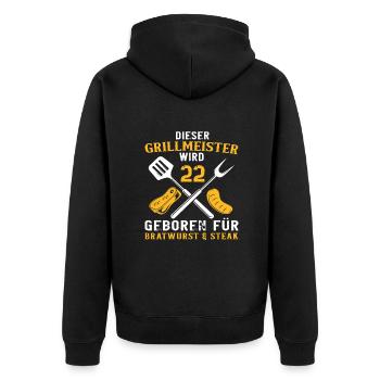 Lustiger Grillen 22 Geburtstag Grill Spruch - Unisex Premium Bio Zip Hoodie - Schwarz - Hinten - Nico (187cm)