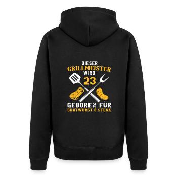 Lustig Grill Grillen Griller 23 Geburtstag Spruch - Unisex Premium Bio Zip Hoodie - Schwarz - Hinten - Nico (187cm)