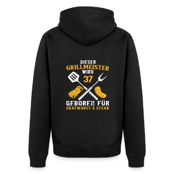 Lustiger Grillen 37 Geburtstag Grill Spruch - Unisex Premium Bio Zip Hoodie - Schwarz - Hinten - Nico (187cm)