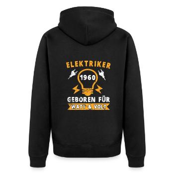 Elektriker 1960 Geburtstag Baujahr Beruf Spruch - Unisex Premium Bio Zip Hoodie - Schwarz - Hinten - Nico (187cm)