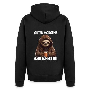 Faultier Kaffee Morgenmuffel Mitarbeiter Geschenk - Unisex Premium Bio Zip Hoodie - Schwarz - Hinten - Nico (187cm)