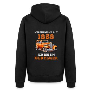 Oldtimer Auto 1959 Vintage Geburtstag Spruch - Unisex Premium Bio Zip Hoodie - Schwarz - Hinten - Nico (187cm)