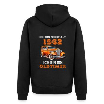 1962 Vintage Oldtimer Auto Geburtstag Spruch - Unisex Premium Bio Zip Hoodie - Schwarz - Hinten - Nico (187cm)