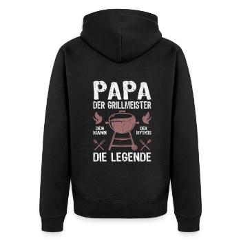 Grillmeister Papa Grillen Grillfan BBQ Vatertag - Unisex Premium Bio Zip Hoodie - Schwarz - Hinten - Nico (187cm)