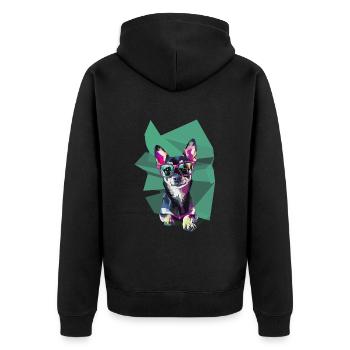 Bunter Polygon Hund mit Brille - Unisex Premium Bio Zip Hoodie - Schwarz - Hinten - Nico (187cm)