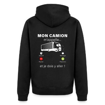 Camion transporteur chauffeur routier - Veste à capuche bio Premium Unisexe - noir - Dos - Nico (187cm)