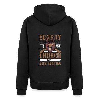 Sunday is for church and Deer Hunting - Unisex Premium Bio Zip Hoodie - Schwarz - Hinten - Nico (187cm)