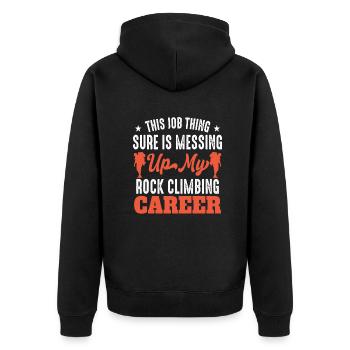 messing up my rock climbing career - Unisex Premium Bio Zip Hoodie - Schwarz - Hinten - Nico (187cm)
