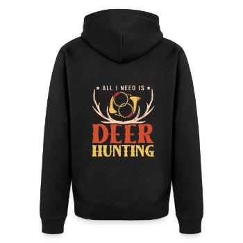 All I need is Deer Hunting - Unisex Premium Bio Zip Hoodie - Schwarz - Hinten - Nico (187cm)