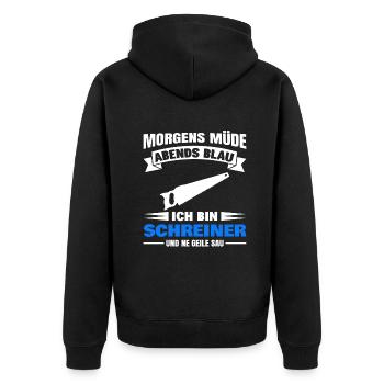 Morgens Müde Abends Blau Schreiner - Unisex Premium Bio Zip Hoodie - Schwarz - Hinten - Nico (187cm)