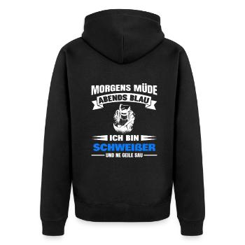 Morgens Müde Abends Blau Schweißer - Unisex Premium Bio Zip Hoodie - Schwarz - Hinten - Nico (187cm)