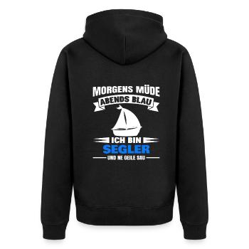 Morgens Müde Abends Blau Segler - Unisex Premium Bio Zip Hoodie - Schwarz - Hinten - Nico (187cm)