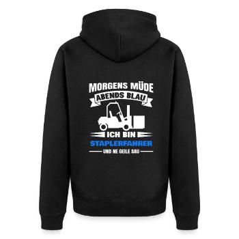Morgens Müde Abends Blau Staplerfahrer - Unisex Premium Bio Zip Hoodie - Schwarz - Hinten - Nico (187cm)