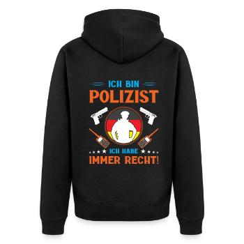 Polizei Polizist Polizisten Polizeibeamter - Unisex Premium Bio Zip Hoodie - Schwarz - Hinten - Nico (187cm)