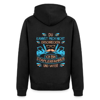 Lagerarbeiter Logistiker Stapler Staplerfahrer - Unisex Premium Bio Zip Hoodie - Schwarz - Hinten - Nico (187cm)