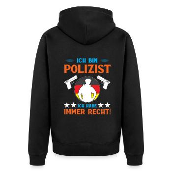Polizei Polizist Polizisten Polizeibeamter - Unisex Premium Bio Zip Hoodie - Schwarz - Hinten - Nico (187cm)