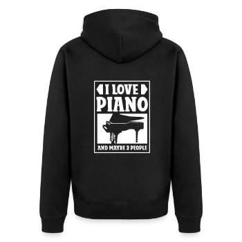 I love piano and maybe 3 people - Unisex Premium Bio Zip Hoodie - Schwarz - Hinten - Nico (187cm)