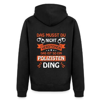 Polizei Polizist Polizisten Polizeibeamter - Unisex Premium Bio Zip Hoodie - Schwarz - Hinten - Nico (187cm)