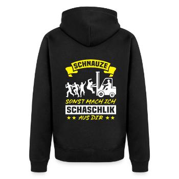 Lagerarbeiter Logistiker Stapler Staplerfahrer - Unisex Premium Bio Zip Hoodie - Schwarz - Hinten - Nico (187cm)