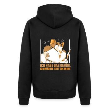 Ich habe das Gefühl ich möchte jetzt ein Anime - Unisex Premium Bio Zip Hoodie - Schwarz - Hinten - Nico (187cm)