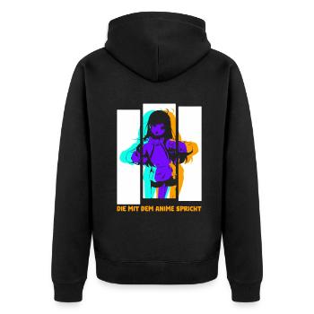 Die mit dem Anime spricht - Unisex Premium Bio Zip Hoodie - Schwarz - Hinten - Nico (187cm)