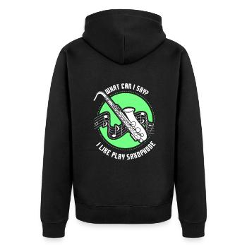 What can i say I like play saxophone - Unisex Premium Bio Zip Hoodie - Schwarz - Hinten - Nico (187cm)