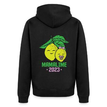 Mamalime 2023 Pregnancy Mother Mama 2023 - Unisex Premium Bio Zip Hoodie - Schwarz - Hinten - Nico (187cm)