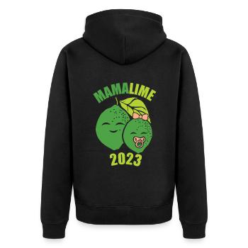 Mamalime 2023 Pregnancy Mother Mama 2023 - Unisex Premium Bio Zip Hoodie - Schwarz - Hinten - Nico (187cm)