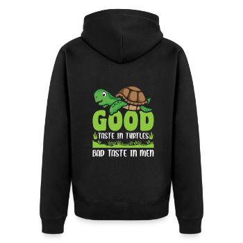 Good Taste in Turtles bad taste in men - Unisex Premium Bio Zip Hoodie - Schwarz - Hinten - Nico (187cm)