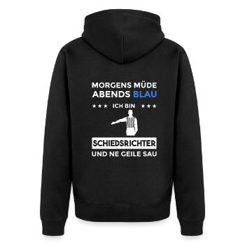 Morgens Müde Abends Blau Schiedsrichter - Unisex Premium Bio Zip Hoodie - Schwarz - Hinten - Nico (187cm)