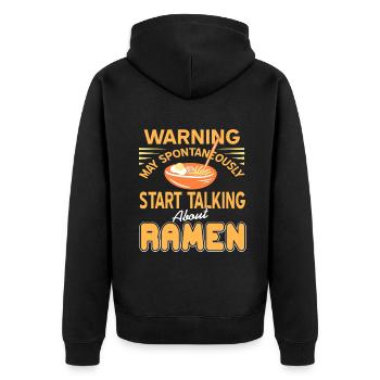 spontaneously start talking about ramen - Unisex Premium Bio Zip Hoodie - Schwarz - Hinten - Nico (187cm)