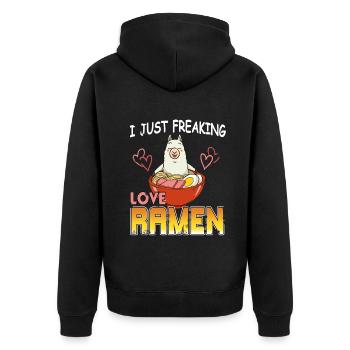 I just freaking love Ramen - Unisex Premium Bio Zip Hoodie - Schwarz - Hinten - Nico (187cm)