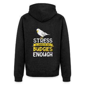 Stress is caused by not budgies enough - Unisex Premium Bio Zip Hoodie - Schwarz - Hinten - Nico (187cm)