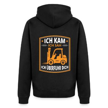 Lagerarbeiter Logistiker Stapler Staplerfahrer - Unisex Premium Bio Zip Hoodie - Schwarz - Hinten - Nico (187cm)
