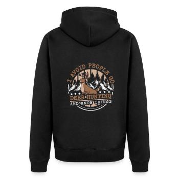 I avoid people, go Deer Hunting - Unisex Premium Bio Zip Hoodie - Schwarz - Hinten - Nico (187cm)