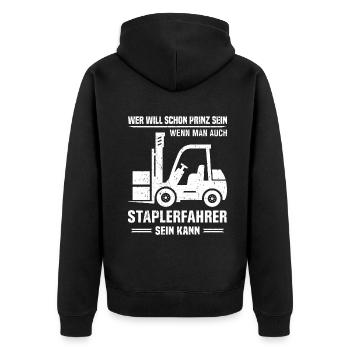 Lagerarbeiter Logistiker Stapler Staplerfahrer - Unisex Premium Bio Zip Hoodie - Schwarz - Hinten - Nico (187cm)