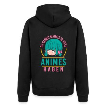 Du kannst niemals zu viele Animes haben - Unisex Premium Bio Zip Hoodie - Schwarz - Hinten - Nico (187cm)