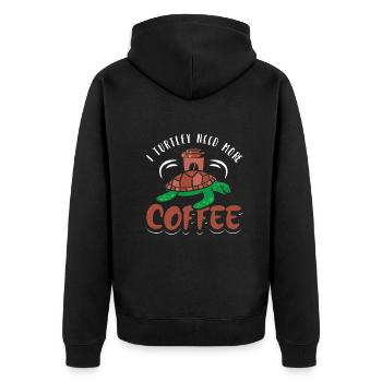 I turtley need more coffee - Unisex Premium Bio Zip Hoodie - Schwarz - Hinten - Nico (187cm)